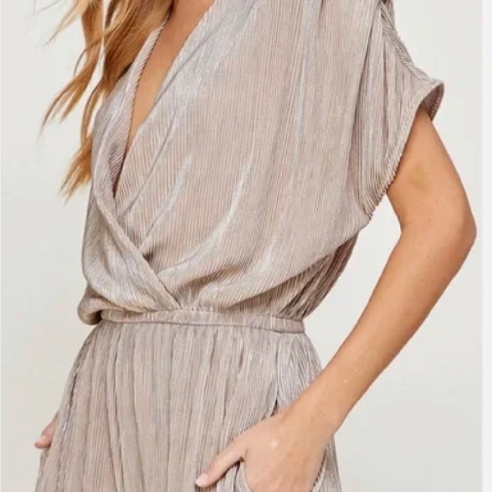 Pleated Metallic Jumpsuit - Holiday / New Years Eve Outfit - Picture 2 of 4